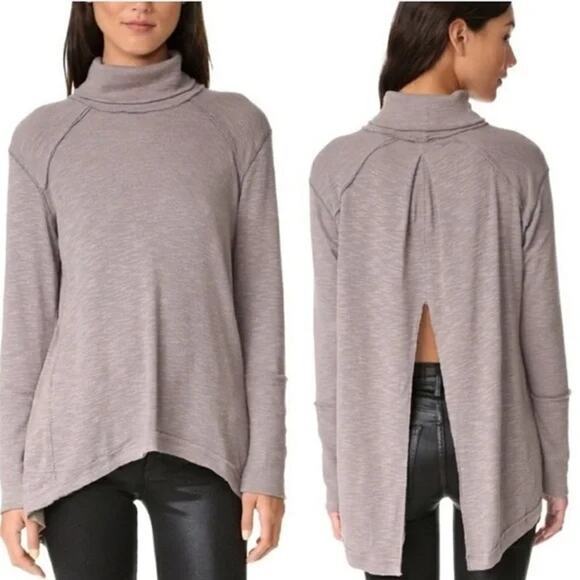 WE THE FREE $98 Taupe Tara Split Back Thermal Turtleneck Top Size Small - Picture 1 of 6